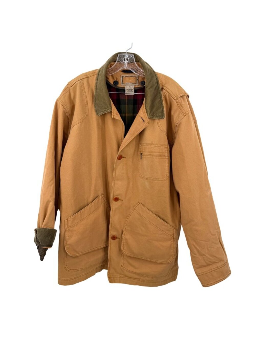 MEN'S LL BEAN XXL CHORE BARN FIELD CANVAS COAT w CORDUROY CUFFS COLLAR RMVBL LIN